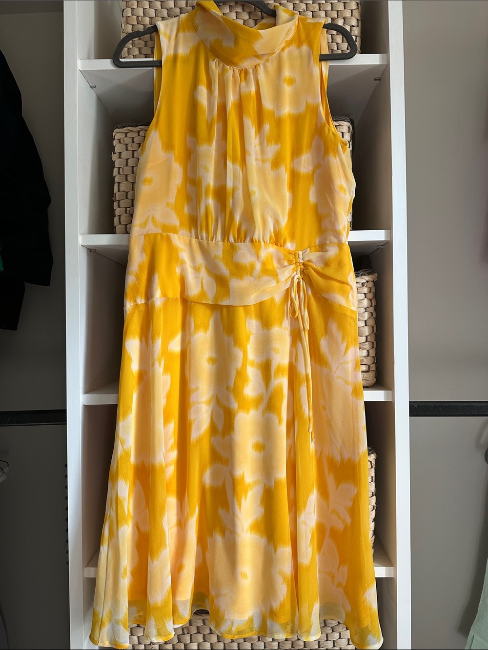 Karl Lagerfeld Yellow and Cream Floral Midi Dress